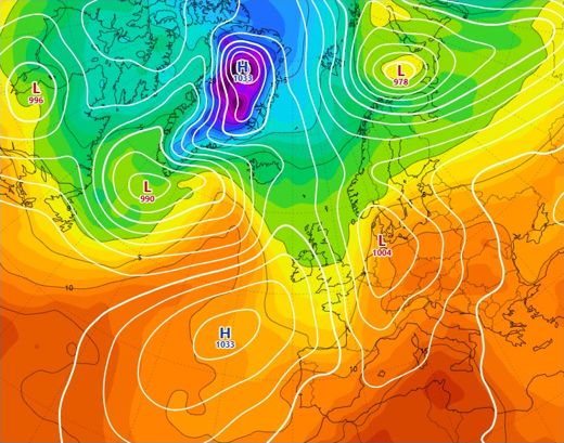 Temperature at 850 hPa over Europe
