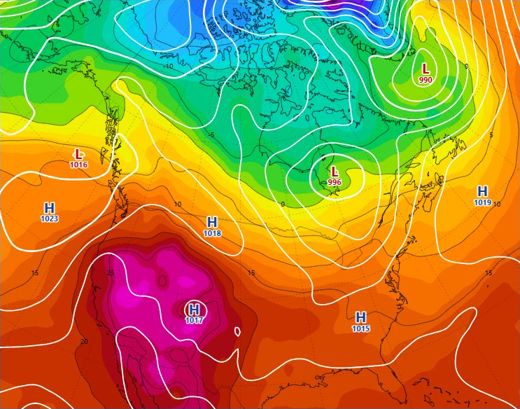 Temperature at 850 hPa over North America